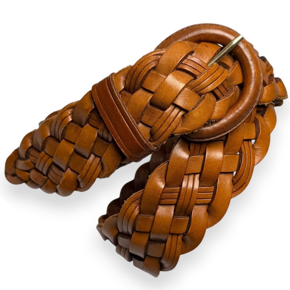 VTG‎ Brighton Braided Leather Belt Sz Medium Brown Wide Woven USA Made Boho